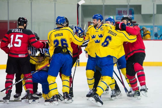 Patrik Hersley of Sweden in a fight with Rob Klinkhammer of