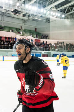 Wojtek Wolski of Canada celebrates his 1-4 goal