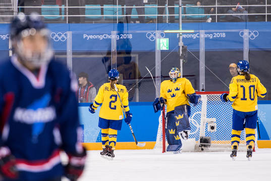 Goaltender Sara Grahn of Sweden celebrates