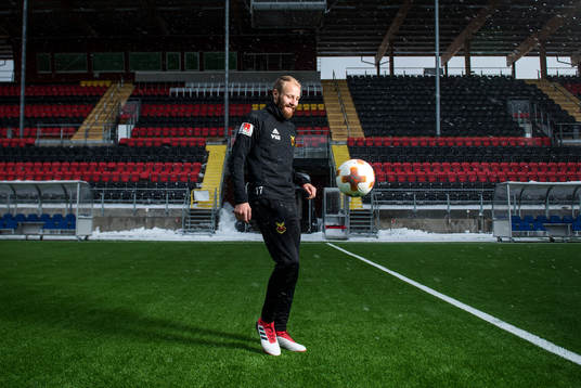 Footballplayer of Östersund Curtis Edwards poses for a