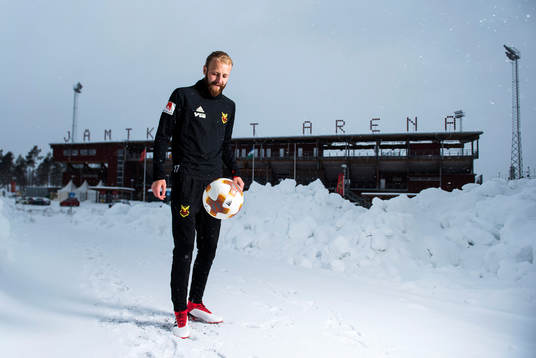 Footballplayer of Östersund Curtis Edwards poses for a