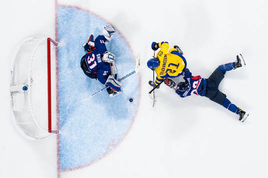 Erica Udén Johansson of Sweden scores the 4-0 goal behind