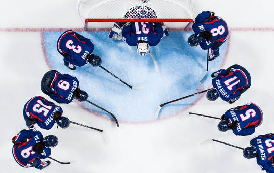 The players of Korea gathers prior the Women's Ice Hockey