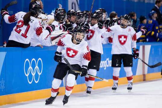 Phoebe Staenz of Switzerland celebrates the 1-2 goal in the
