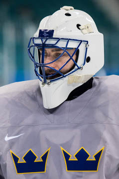 Goaltender Jhonas Enroth of Sweden