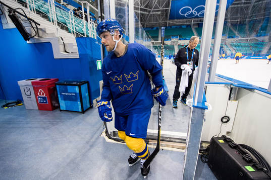 Oscar Möller of Sweden leaves the ice
