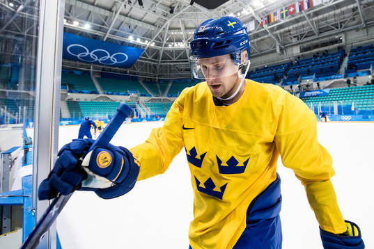 Jonas Ahnelöv of Sweden leaves the ice