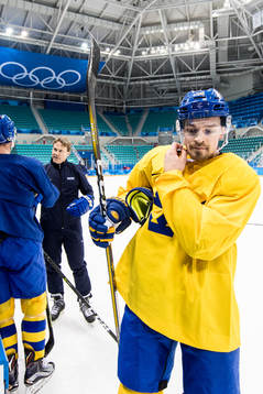 Anton Lander of Sweden leaves the ice