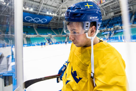 Erik Gustafsson of Sweden leaves the ice