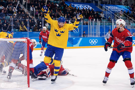 Anton Lander of Sweden celebrates scoring 2-0 in the Men's
