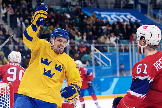 Anton Lander of Sweden celebrates scoring 2-0 in the Men's