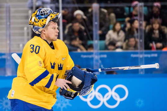 Goaltender Viktor Fasth of Sweden in the Men's Ice Hockey