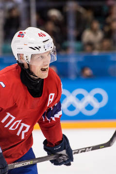 Mathis Olimb of Norway in the Men's Ice Hockey Preliminary