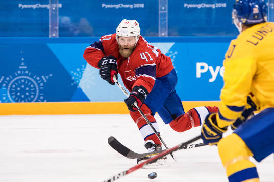 Patrick Thoresen of Norway in the Men's Ice Hockey