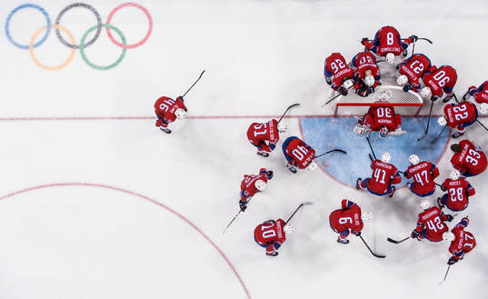Players of Norway gathers prior the Men's Ice Hockey
