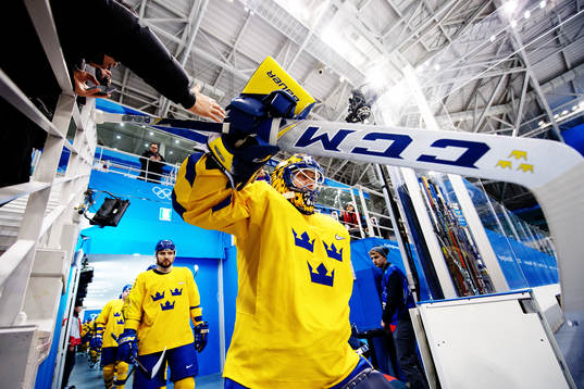 Goaltender Viktor Fasth of Sweden prior to the Men's Ice