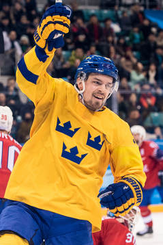 Anton Lander of Sweden celebrates