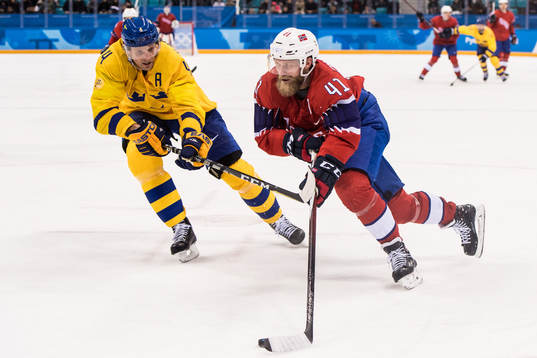 Patrick Thoresen of Norway and Staffan Kronwall of Sweden