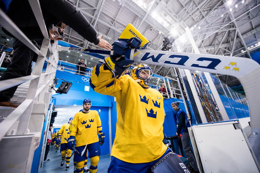 Goaltender Viktor Fasth of Sweden enters the ice prior the