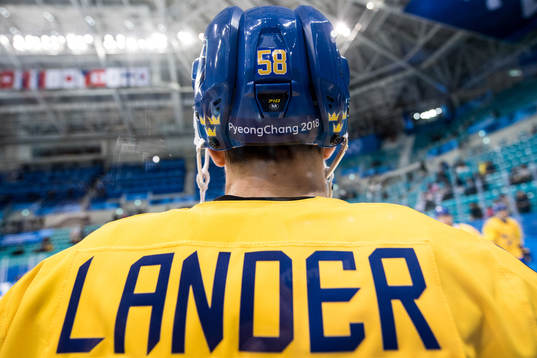 Anton Lander of Sweden in the Men's Ice Hockey Preliminary