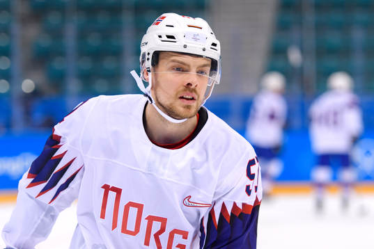 Mats Rosseli Olsen of Norway in the ice hockey game between