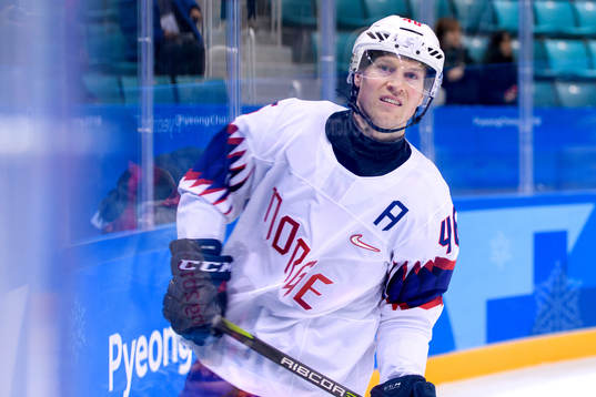 Mathis Olimb of Norway in the ice hockey game between