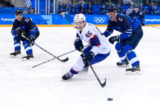 Mathis Olimb of Norway in the ice hockey game between
