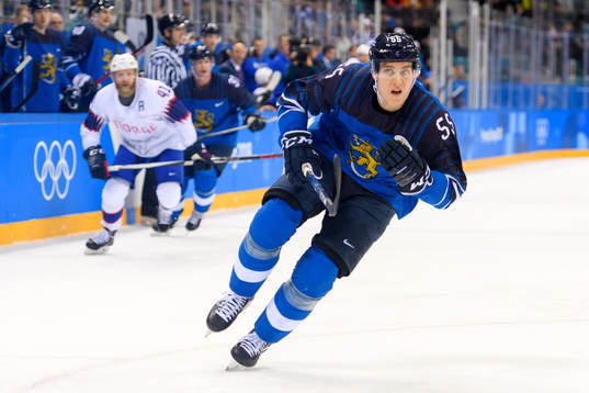 Atte Ohtamaa of Finland in the ice hockey game between
