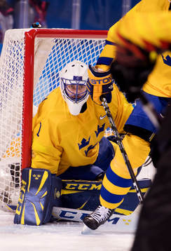 Goaltender Jhonas Enroth of Sweden