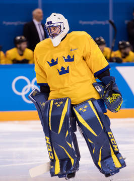 Goaltender Jhonas Enroth of Sweden