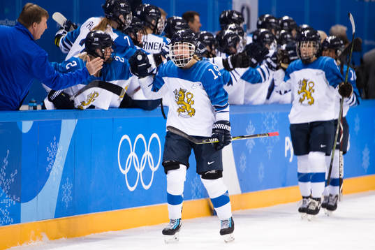 Petra Nieminen of Finland celebrating
