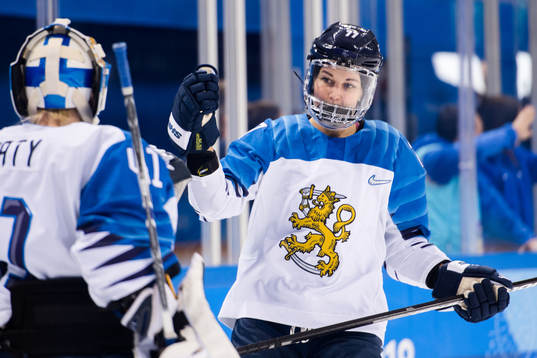 Susanna Tapani of Finland celebrating the 3-0 goal in the