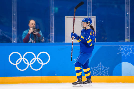 Rebecca Stenberg of Sweden celebrating the 5-2 goal in the