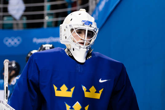 Goaltender Sarah Berglind of Sweden looks dejected
