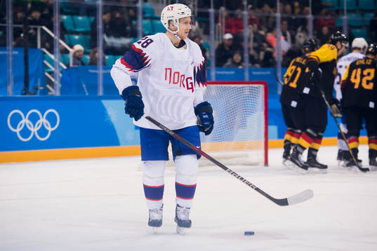 Niklas Roest of Norway in the Men's Ice Hockey Preliminary