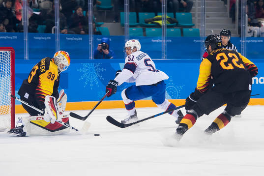 Mats Rosseli Olsen of Norway in the Men's Ice Hockey