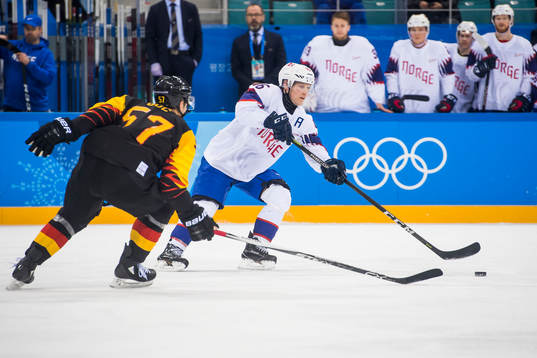 Mathis Olimb of Norway in the Men's Ice Hockey Preliminary