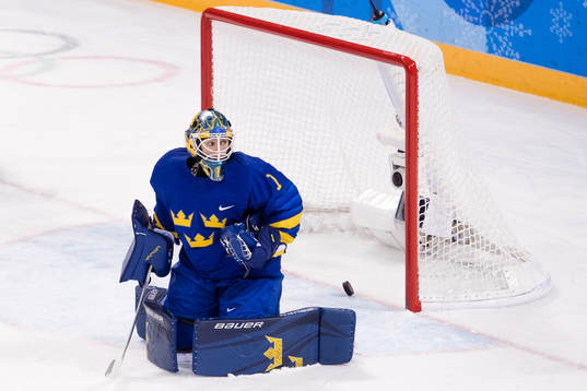 Goaltender Sara Grahn of Sweden looks dejected