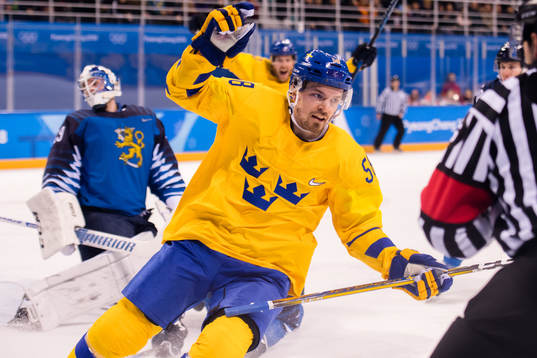 Anton Lander of Sweden celebrates the 1-0 goal in the Men's
