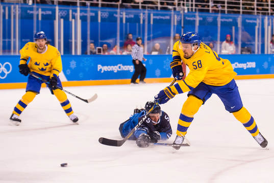 Anton Lander of Sweden scores the 1-0 goal in the Men's