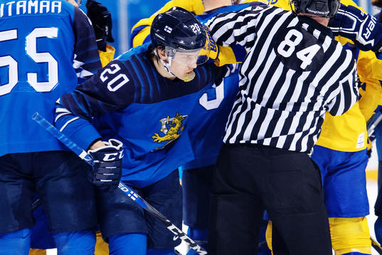 Eeli Tolvanen of Finland in a fight in the Men's