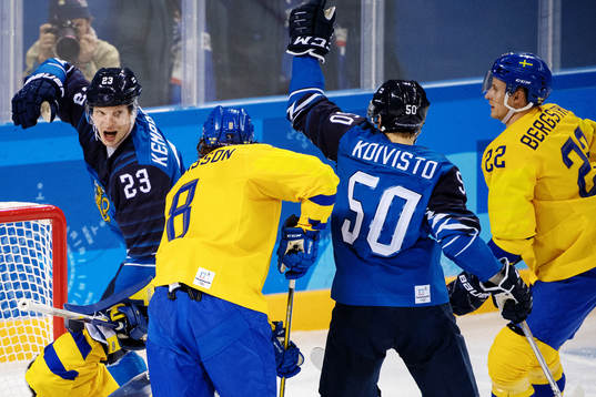 Joonas Kemppainen and Miika Koivisto of Finland celebrates