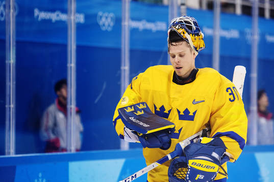 Goaltender Viktor Fasth of Sweden in the Men's Preliminary