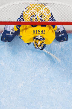 Goaltender Viktor Fasth of Sweden in the Men's Preliminary