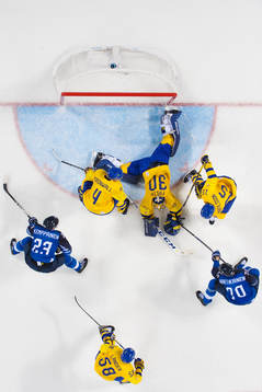 Staffan Kronwall, goaltender Viktor Fasth, Simon Bertilsson