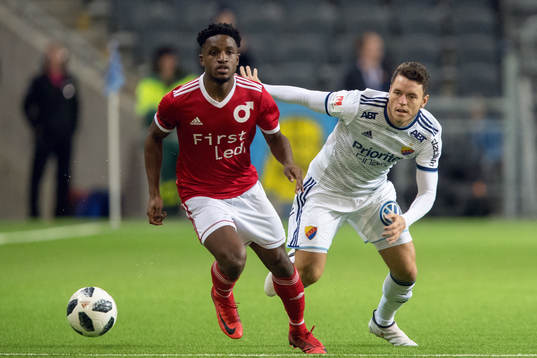 Degerfors Kevin Wright och Djurgårdens Kerim Mrabti