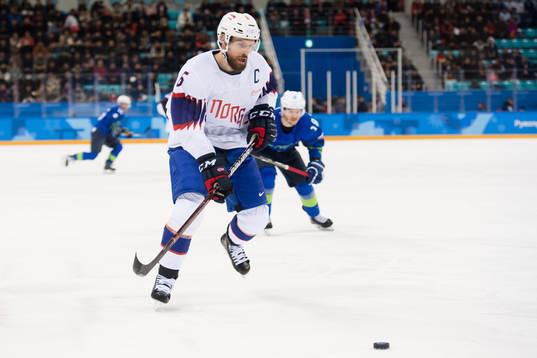 Jonas Holøs of Norway in the Men's Ice Hockey Playoff