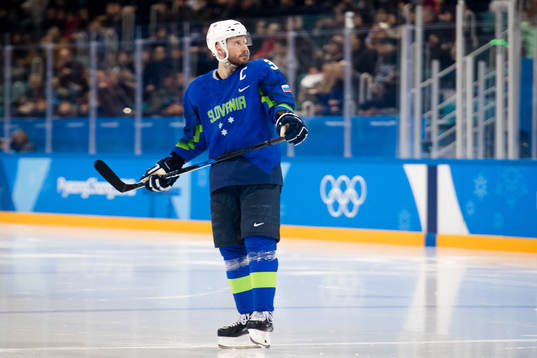Jan Mursak of Slovenia in the Men's Ice Hockey Playoff