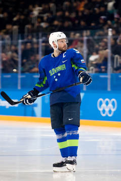 Jan Mursak of Slovenia in the Men's Ice Hockey Playoff
