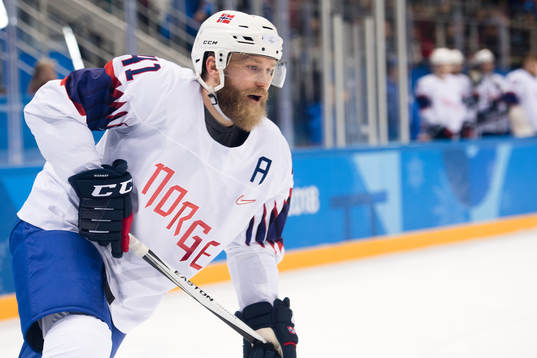 Patrick Thoresen of Norway in the Men's Ice Hockey Playoff